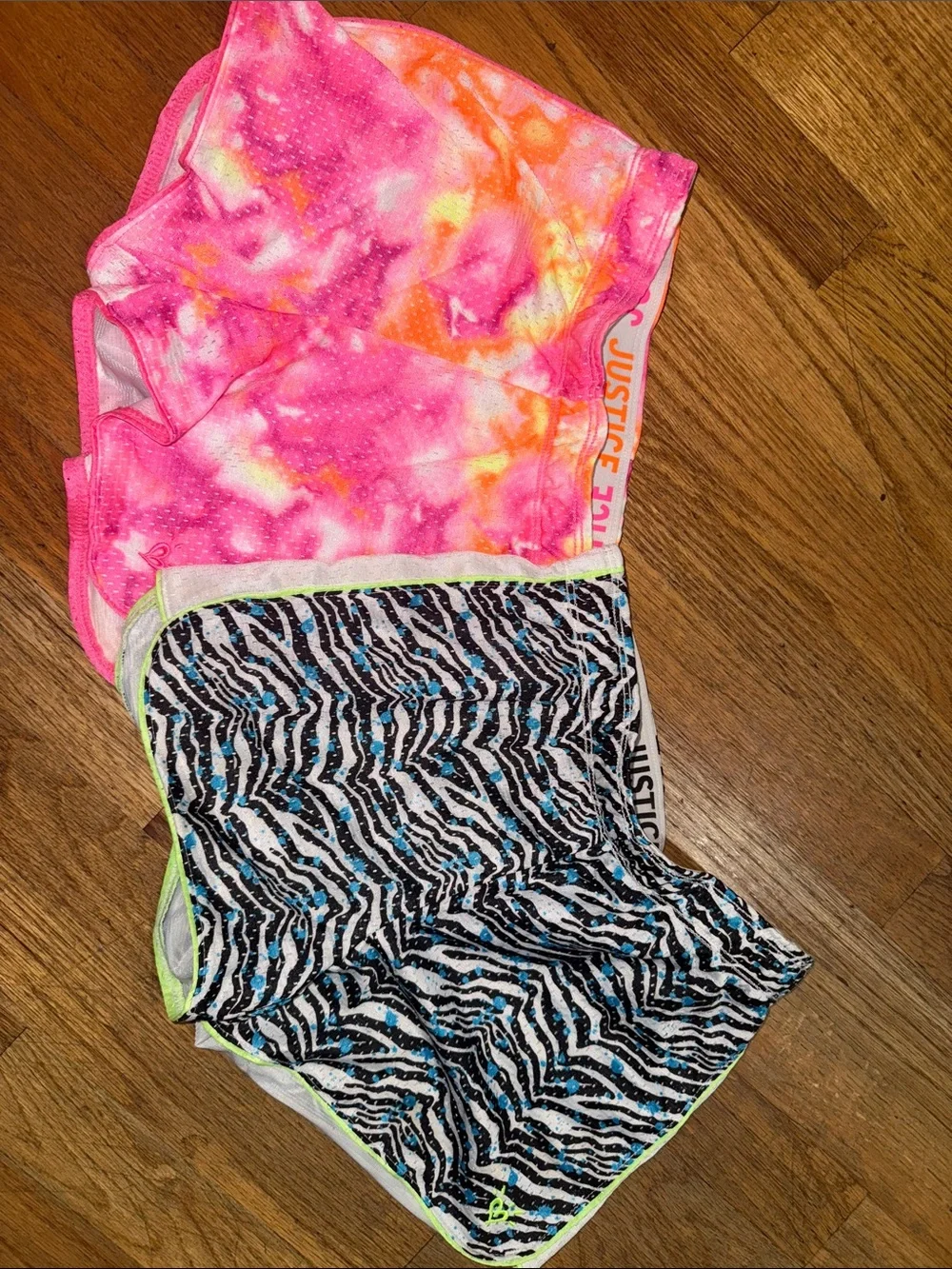 Justice Girls' Neon Tie-Dye & Zebra Active Shorts Set - Pink, Orange, Black